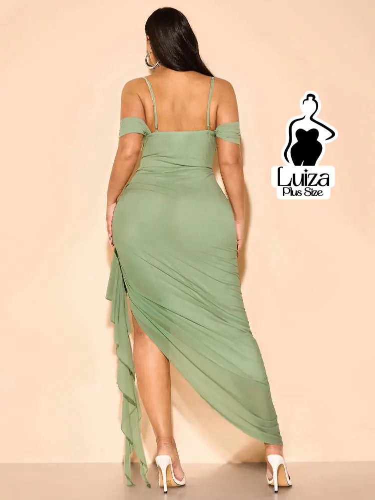 Vestido Longo Ombro A Ombro Drapeado Amarração Plus Size Vestido Longo Ombro A Ombro Drapeado Amarração Plus Size