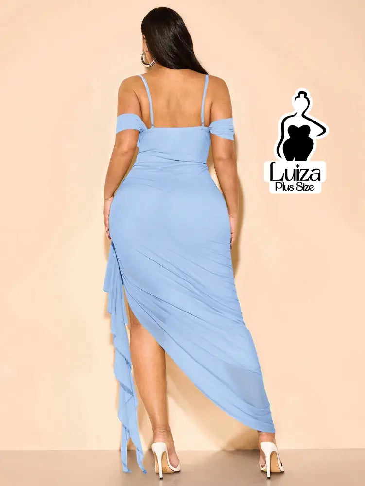 Vestido Longo Ombro A Ombro Drapeado Amarração Plus Size Vestido Longo Ombro A Ombro Drapeado Amarração Plus Size