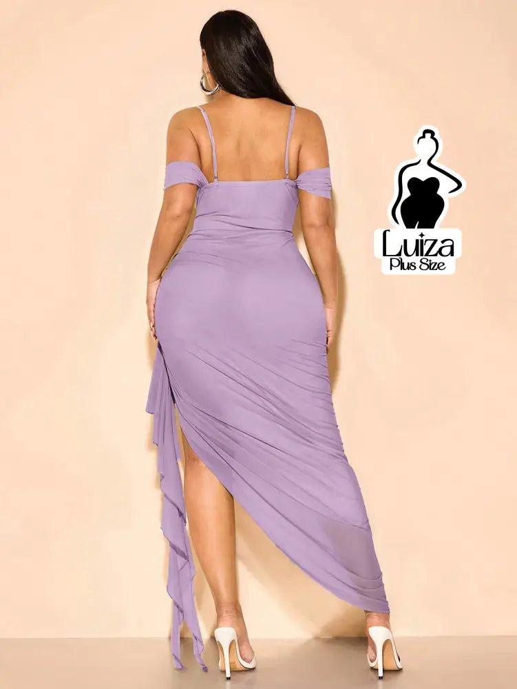 Vestido Longo Ombro A Ombro Drapeado Amarração Plus Size Vestido Longo Ombro A Ombro Drapeado Amarração Plus Size