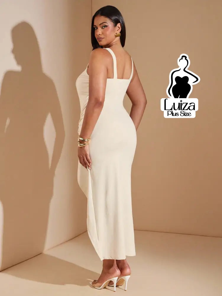 Vestido Longo Sofisticado Torção Fenda Na Saia Plus Size Vestido Longo Sofisticado Torção Fenda Na Saia Plus Size