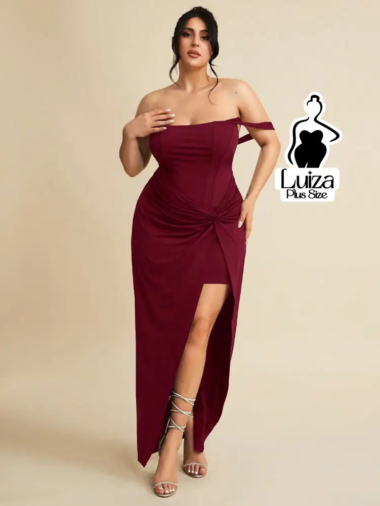 Vestido Longo Sofisticado Torção Fenda Na Saia Plus Size Vestido Longo Sofisticado Torção Fenda Na Saia Plus Size