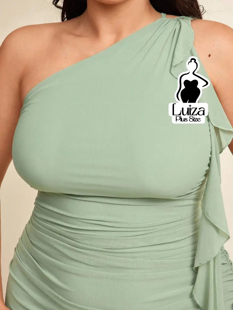 Vestido Longo Um Ombro Só Drapeado Faixa Lateral Plus Size Vestido Longo Um Ombro Só Drapeado Faixa Lateral Plus Size