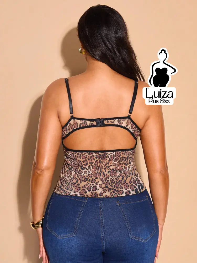 Blusa Alça Fina Corset Renda Tule Animal Print Plus Size Blusa Alça Fina Corset Renda Tule Animal Print Plus Size
