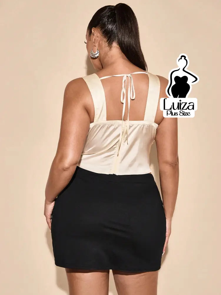 Blusa Cetim Alças Largas Decote Drapeado Plus Size Blusa Cetim Alças Largas Decote Drapeado Plus Size