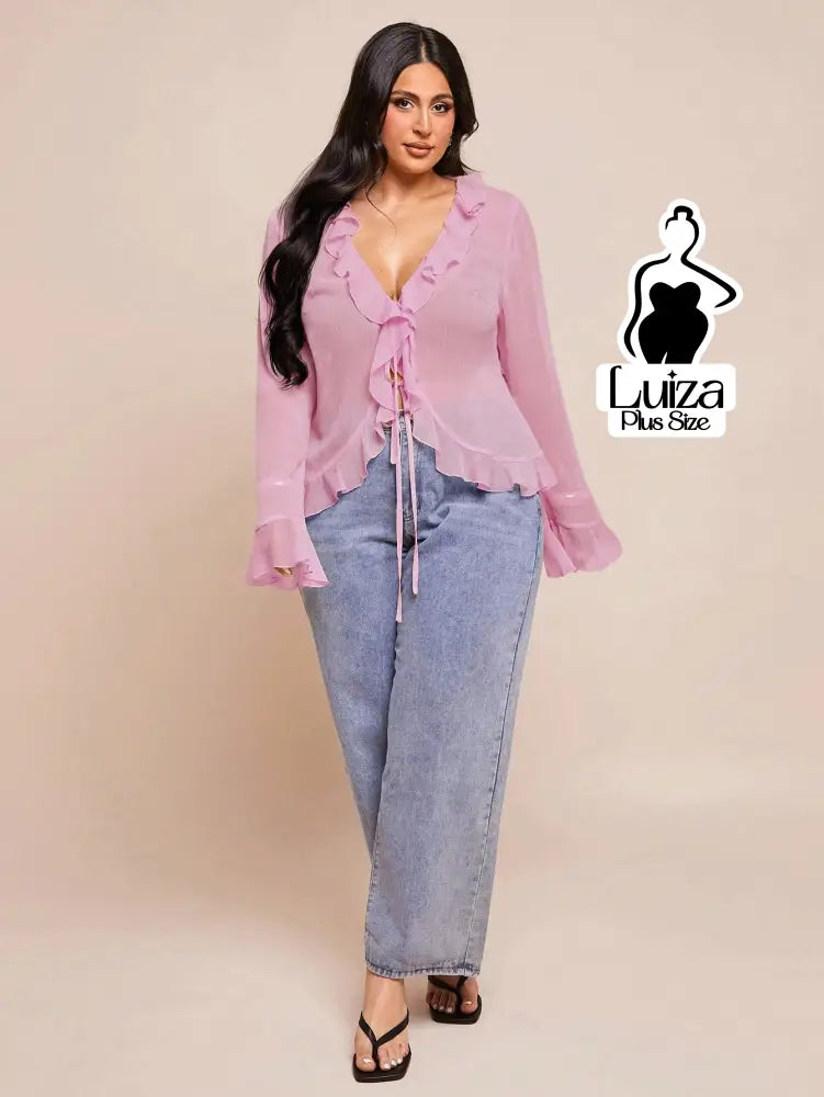 Blusa Chiffon Babados Amarração Frontal Plus Size Blusa Chiffon Babados Amarração Frontal Plus Size