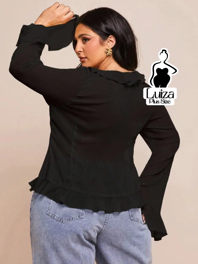 Blusa Chiffon Babados Amarração Frontal Plus Size Blusa Chiffon Babados Amarração Frontal Plus Size