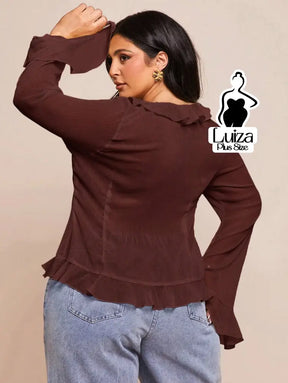 Blusa Chiffon Babados Amarração Frontal Plus Size Blusa Chiffon Babados Amarração Frontal Plus Size