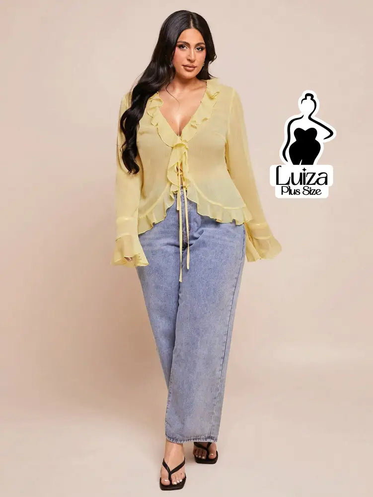 Blusa Chiffon Babados Amarração Frontal Plus Size Blusa Chiffon Babados Amarração Frontal Plus Size