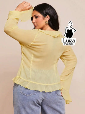 Blusa Chiffon Babados Amarração Frontal Plus Size Blusa Chiffon Babados Amarração Frontal Plus Size