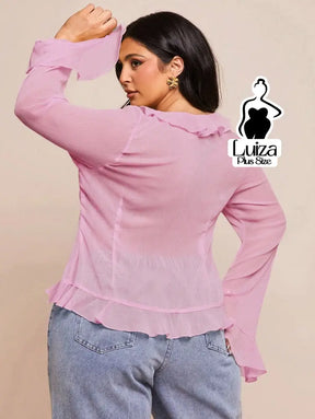 Blusa Chiffon Babados Amarração Frontal Plus Size Blusa Chiffon Babados Amarração Frontal Plus Size