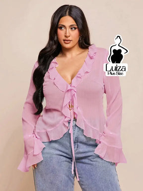 Blusa Chiffon Babados Amarração Frontal Plus Size Blusa Chiffon Babados Amarração Frontal Plus Size