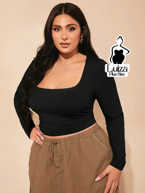 Blusa Cropped Justa Manga Longa Decote Quadrado Plus Size Blusa Cropped Justa Manga Longa Decote Quadrado Plus Size
