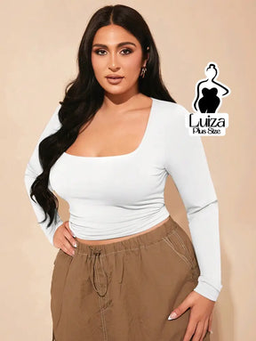 Blusa Cropped Justa Manga Longa Decote Quadrado Plus Size Blusa Cropped Justa Manga Longa Decote Quadrado Plus Size