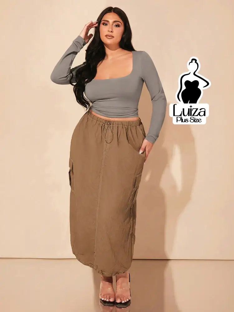 Blusa Cropped Justa Manga Longa Decote Quadrado Plus Size Blusa Cropped Justa Manga Longa Decote Quadrado Plus Size