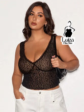 Blusa Cropped Renda Decote V Animal Print Plus Size Marrom / G Blusa Cropped Renda Decote V Animal Print Plus Size