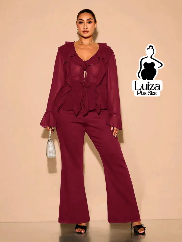 Blusa Elegante Babados Amarração Frontal Plus Size Blusa Elegante Babados Amarração Frontal Plus Size