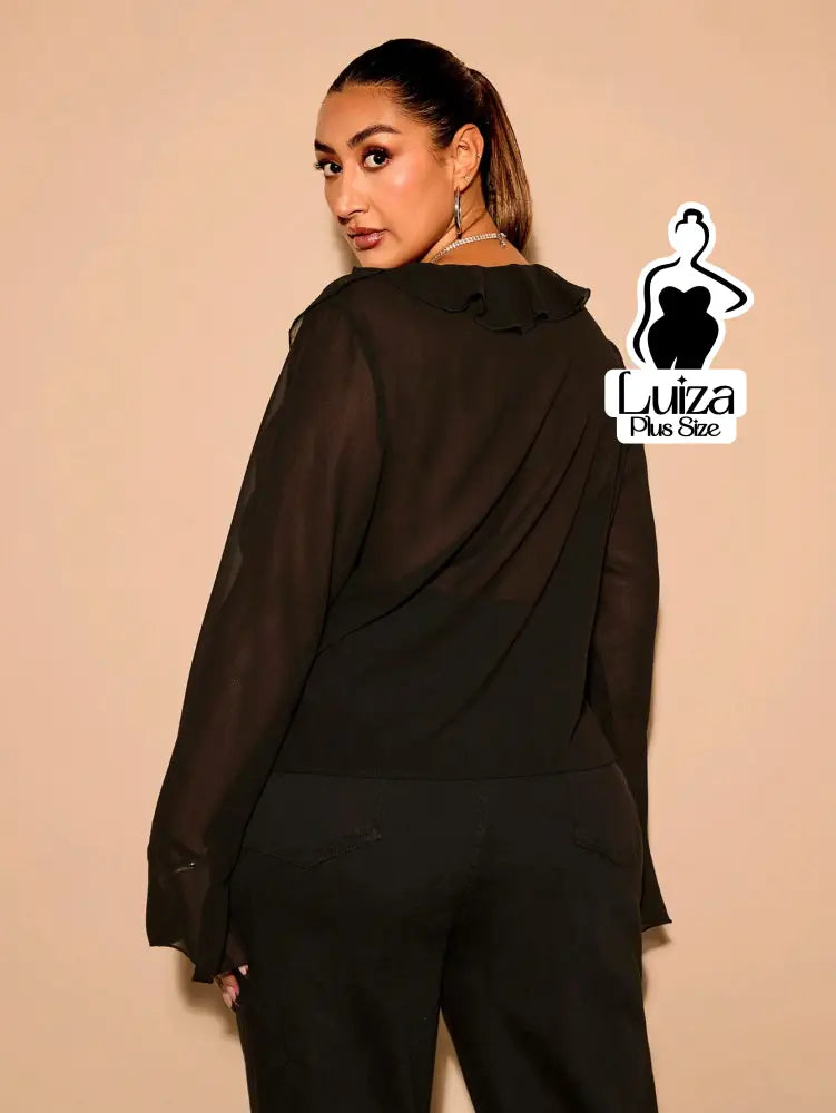 Blusa Elegante Babados Amarração Frontal Plus Size Blusa Elegante Babados Amarração Frontal Plus Size