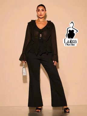 Blusa Elegante Babados Amarração Frontal Plus Size Blusa Elegante Babados Amarração Frontal Plus Size