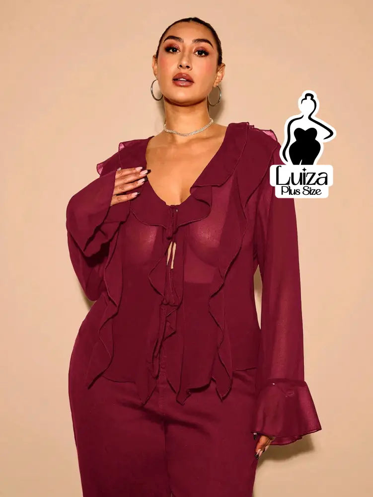 Blusa Elegante Babados Amarração Frontal Plus Size Blusa Elegante Babados Amarração Frontal Plus Size