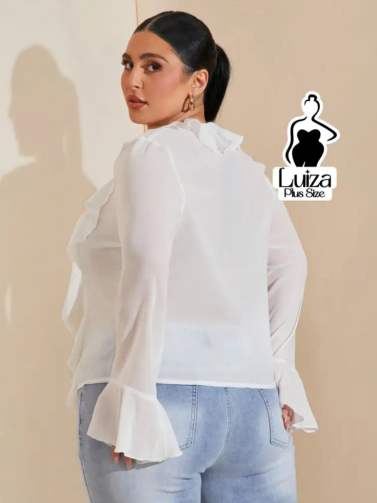 Blusa Elegante Babados Amarração Frontal Plus Size Blusa Elegante Babados Amarração Frontal Plus Size