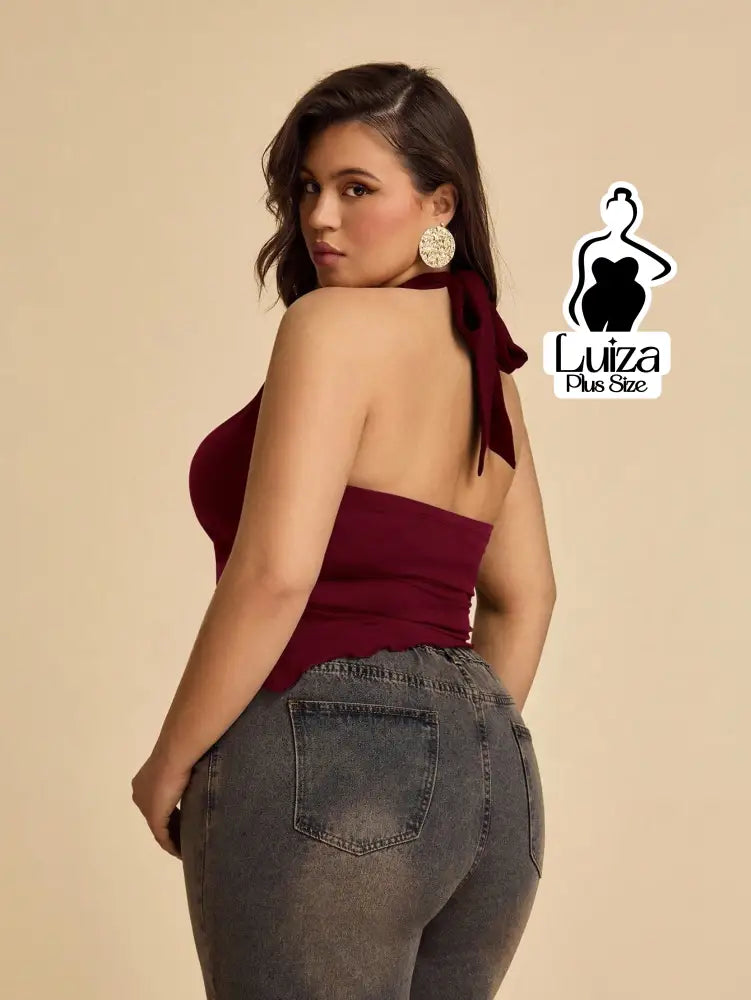 Blusa Frente Única Transpassada Fivela Assimétrica Plus Size Blusa Frente Única Transpassada Fivela Assimétrica Plus