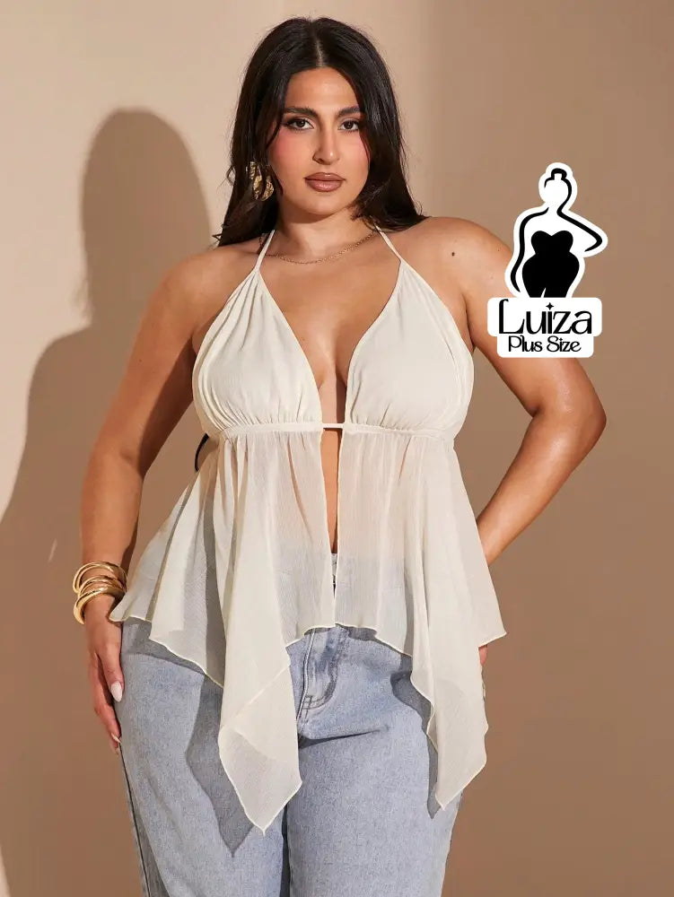 Blusa Halter Decotada Tecido Leve Caimento Solto Plus Size Blusa Halter Decotada Tecido Leve Caimento Solto Plus Size