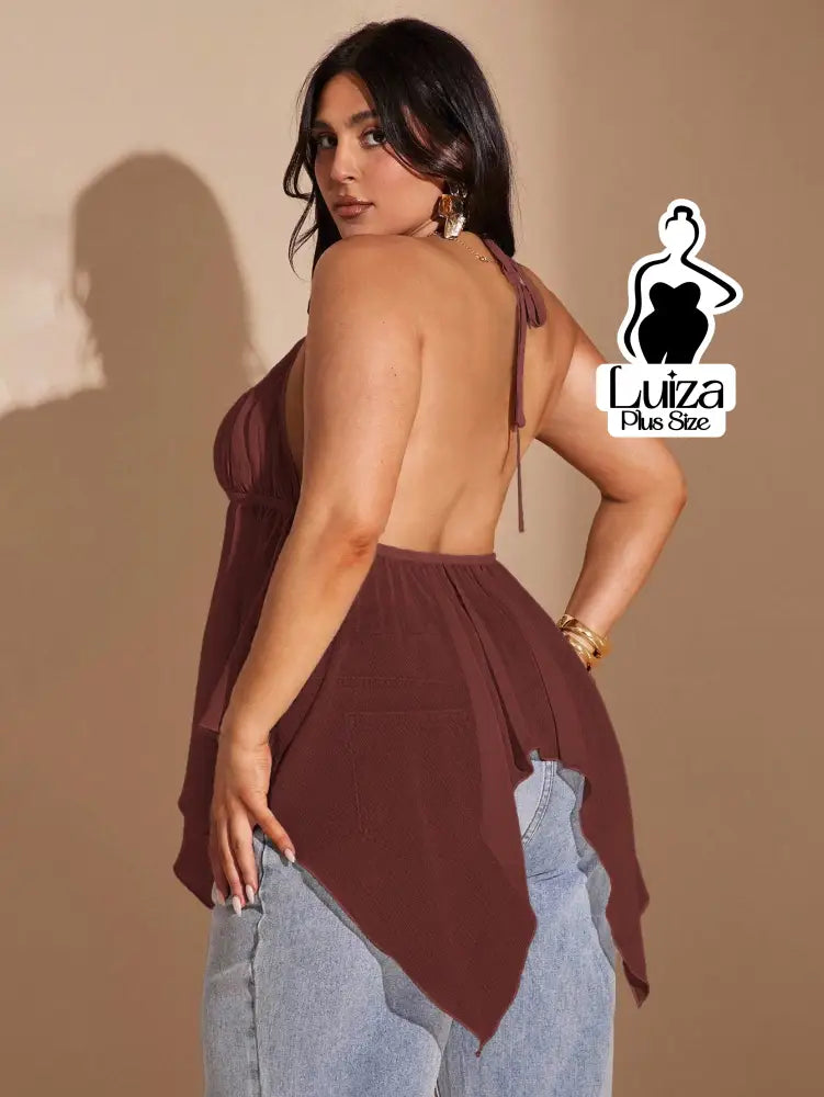 Blusa Halter Decotada Tecido Leve Caimento Solto Plus Size Blusa Halter Decotada Tecido Leve Caimento Solto Plus Size