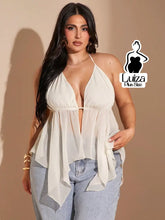 Blusa Halter Decotada Tecido Leve Caimento Solto Plus Size Branco / G Blusa Halter Decotada Tecido Leve Caimento Solto