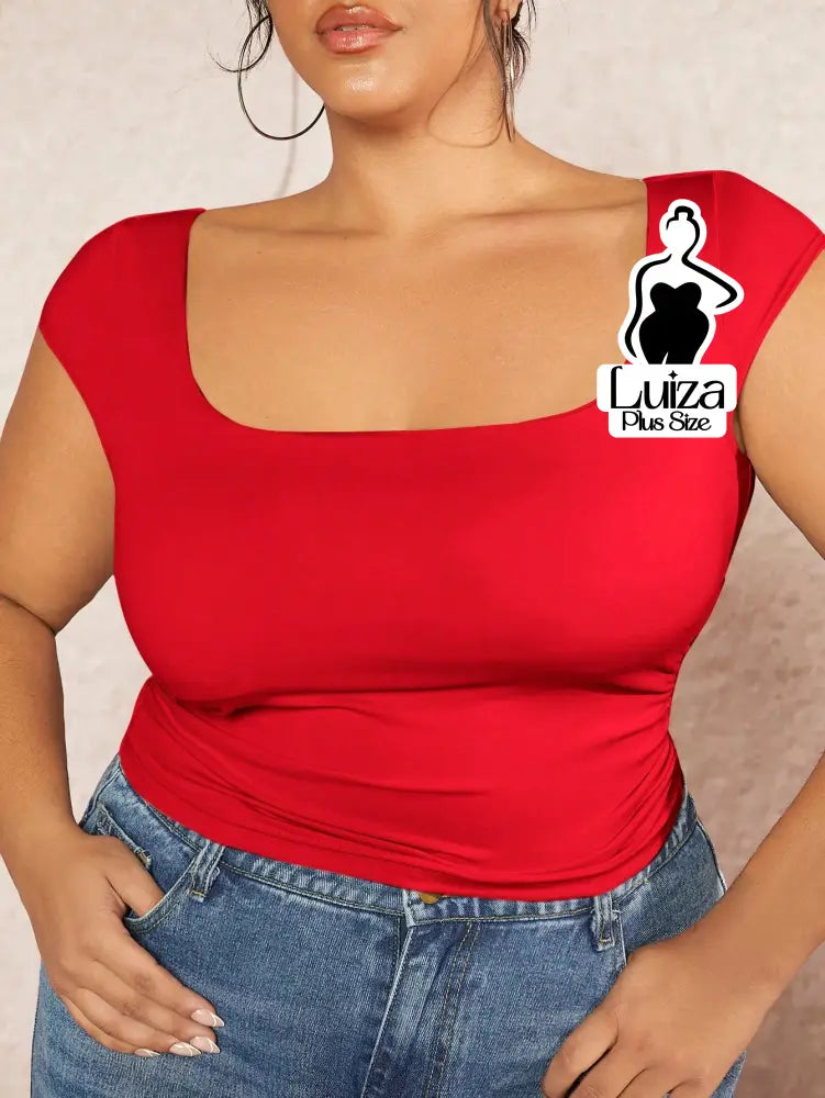 Blusa Justa Decote Quadrado Elegante Plus Size Blusa Justa Decote Quadrado Elegante Plus Size