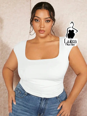 Blusa Justa Decote Quadrado Elegante Plus Size Branco / G Blusa Justa Decote Quadrado Elegante Plus Size