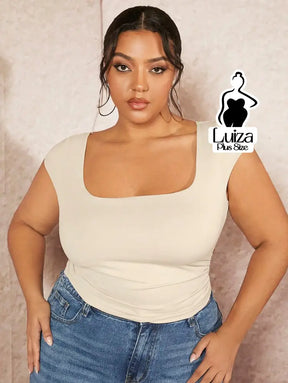 Blusa Justa Decote Quadrado Elegante Plus Size Damasco / G Blusa Justa Decote Quadrado Elegante Plus Size