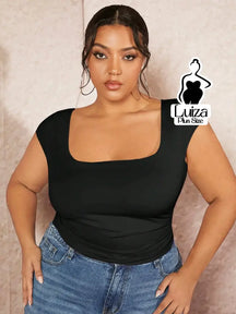 Blusa Justa Decote Quadrado Elegante Plus Size Preto / G Blusa Justa Decote Quadrado Elegante Plus Size