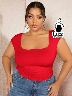 Blusa Justa Decote Quadrado Elegante Plus Size Vermelho / G Blusa Justa Decote Quadrado Elegante Plus Size