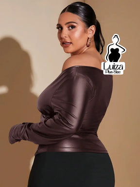 Blusa Ombro A Ombro Cetim Manga Longa Elegante Plus Size Blusa Ombro A Ombro Cetim Manga Longa Elegante Plus Size