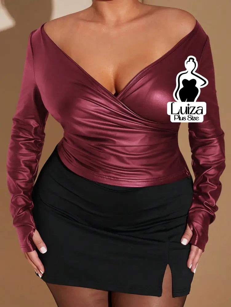 Blusa Ombro A Ombro Cetim Manga Longa Elegante Plus Size Blusa Ombro A Ombro Cetim Manga Longa Elegante Plus Size