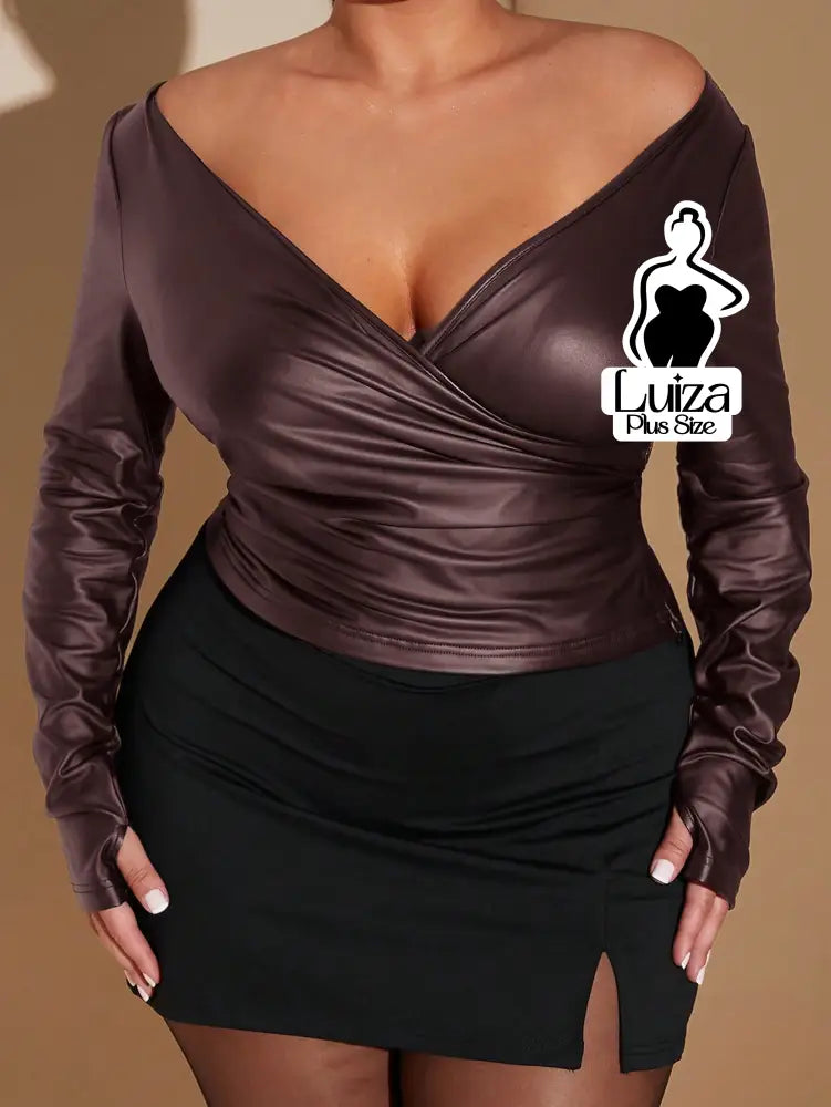 Blusa Ombro A Ombro Cetim Manga Longa Elegante Plus Size Blusa Ombro A Ombro Cetim Manga Longa Elegante Plus Size