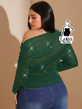 Blusa Ombro A Ombro Lurex Brilhante Drapeada Plus Size Blusa Ombro A Ombro Lurex Brilhante Drapeada Plus Size