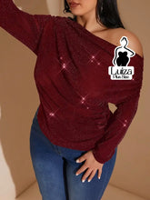 Blusa Ombro A Ombro Lurex Brilhante Drapeada Plus Size Vinho / G Blusa Ombro A Ombro Lurex Brilhante Drapeada Plus Size