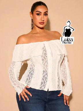 Blusa Ombro A Ombro Renda Manga Longa Babado Plus Size Blusa Ombro A Ombro Renda Manga Longa Babado Plus Size