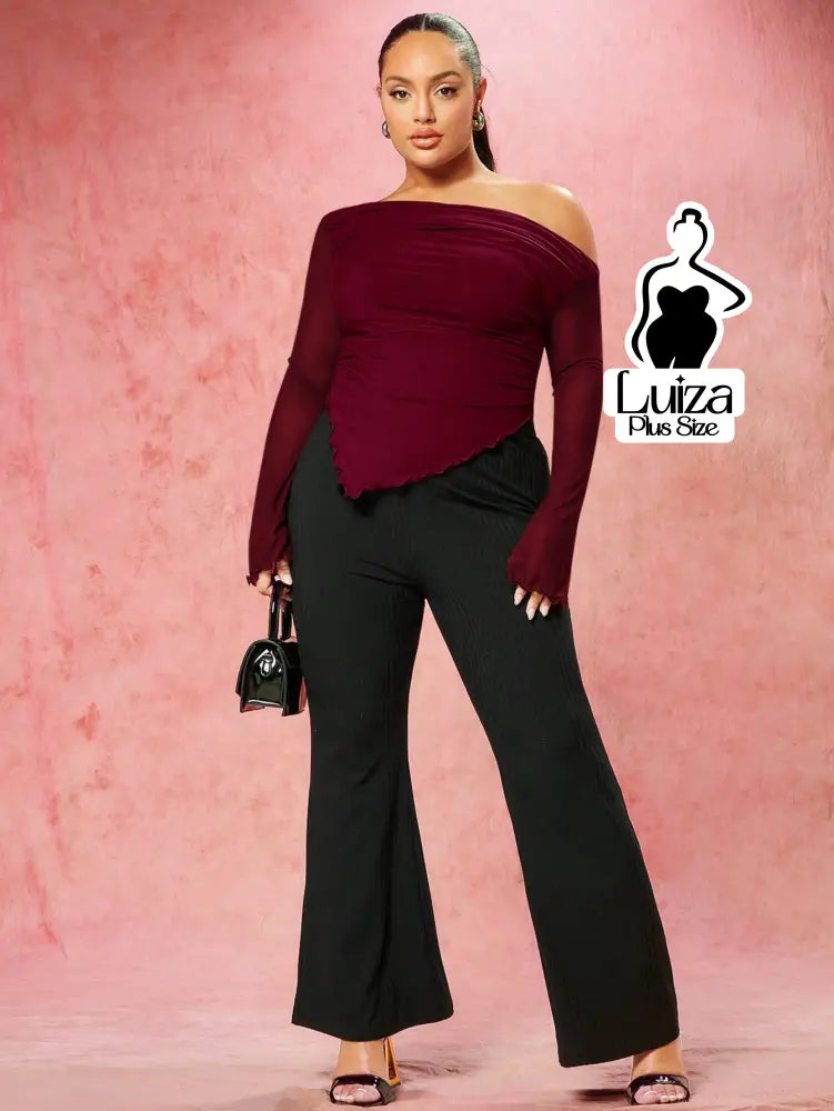 Blusa Ombro A Ombro Tule Drapeado Assimétrica Plus Size Blusa Ombro A Ombro Tule Drapeado Assimétrica Plus Size