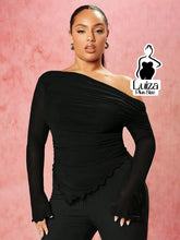 Blusa Ombro A Ombro Tule Drapeado Assimétrica Plus Size Preto / G Blusa Ombro A Ombro Tule Drapeado Assimétrica Plus