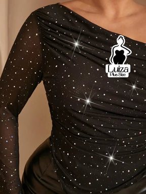 Blusa Ombro A Ombro Tule Manga Longa Brilho Plus Size Blusa Ombro A Ombro Tule Manga Longa Brilho Plus Size