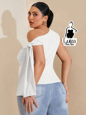 Blusa Ombro Só Detalhe Amarração Na Manga Plus Size Blusa Ombro Só Detalhe Amarração Na Manga Plus Size