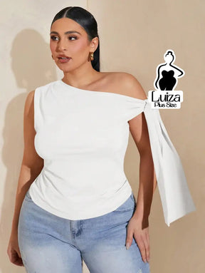 Blusa Ombro Só Detalhe Amarração Na Manga Plus Size Branco / G Blusa Ombro Só Detalhe Amarração Na Manga Plus Size