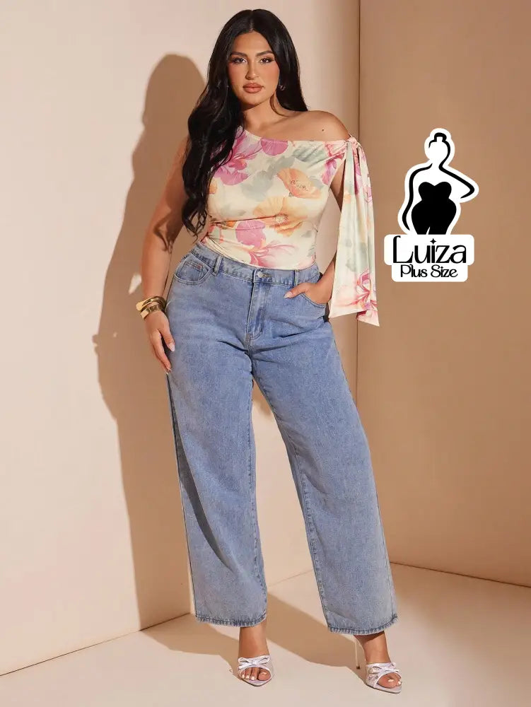 Blusa Ombro Só Estampada Floral Detalhe Amarração Plus Size Blusa Ombro Só Estampada Floral Detalhe Amarração Plus Size