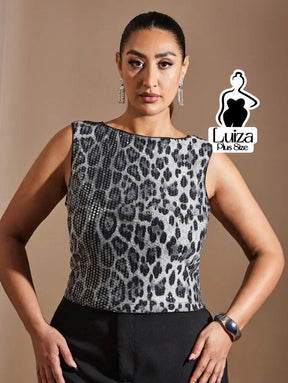 Blusa Regata Animal Print Estilo Moderno Elegante Plus Size Blusa Regata Animal Print Estilo Moderno Elegante Plus Size