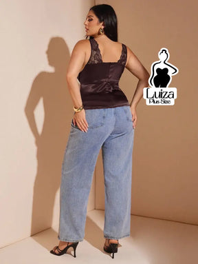 Blusa Regata Cetim Renda Decote Elegante Plus Size Blusa Regata Cetim Renda Decote Elegante Plus Size