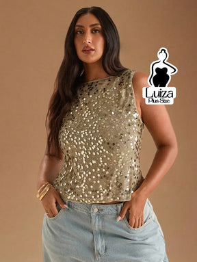 Blusa Regata Festa Paetês Brilho Glamouroso Plus Size Blusa Regata Festa Paetês Brilho Glamouroso Plus Size