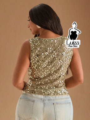 Blusa Regata Festa Paetês Brilho Glamouroso Plus Size Blusa Regata Festa Paetês Brilho Glamouroso Plus Size