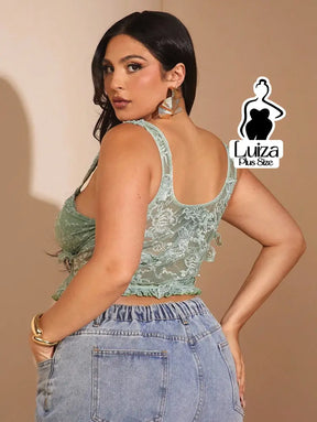 Blusa Renda Alças Largas Amarração Frontal Plus Size Blusa Renda Alças Largas Amarração Frontal Plus Size